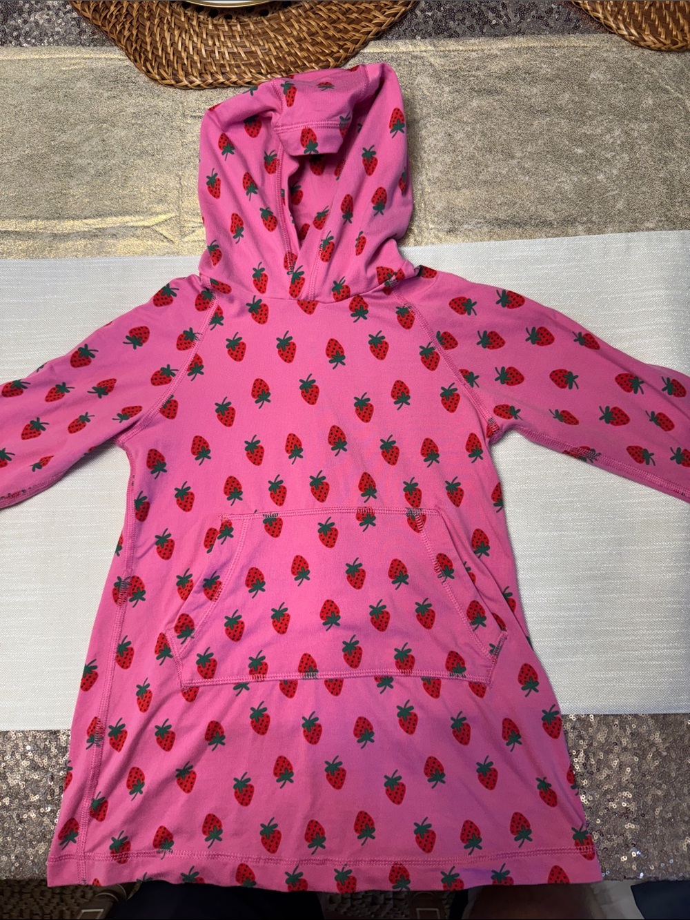 Hanna Andersson Pink Strawberry Print Hoodie Dress